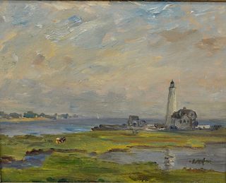 Oscar Anderson (1873-1953), lighthouse on coast, signed lower right Oscar Anderson. 10" x 12"