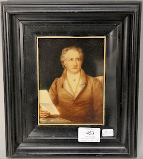 Portrait painting of a man holding a letter, 19th century. 6 1/2" x 5"