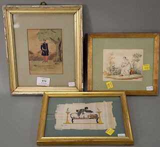 Three framed paintings to include watercolor of a soldier Reigard Baron de Grabow Lieutenant 1846 (sight size 5 1/4" x 4"), watercol...