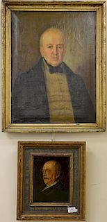 Two framed portraits, portrait of gentleman, oil on copper, marked top left: A. Otto (10" x 8 1/4") and an oil on canvas portrait of...
