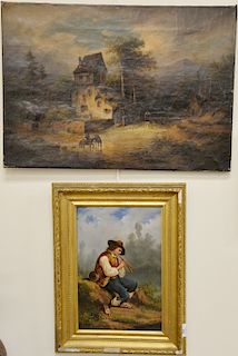 Two Continental paintings including oil on canvas (25'' x 17'') landscape with water mill, unsigned and C. Porta, oil on board (9 1/...