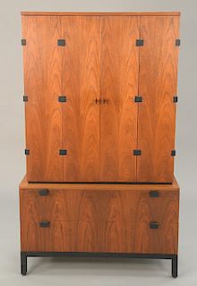 Milo Baughman for Directional rosewood two part cabinet, top with fitted interior. ht. 67 in., wd. 40 in., dp. 18 in.