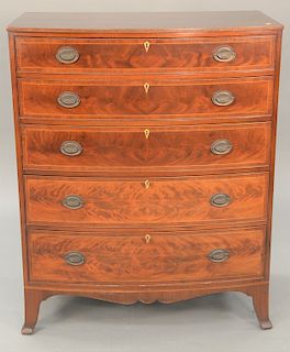 Four piece mahogany lot to include a pair of twin beds, chest, and night table. chest: ht. 48 in., wd. 39 in.