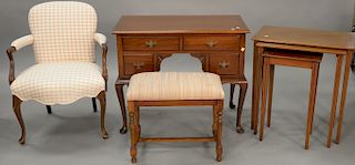 Group lot to include nesting tables, vanity (ht. 29 1/2 in., wd. 36 in.), armchair, and stool.