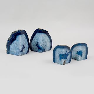 Two Pairs of Blue Agate Geode Book Ends