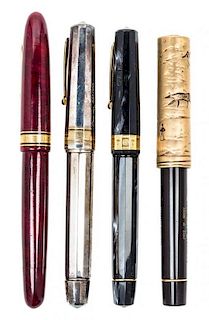 Four Omas Fountain and Ballpoint Pens Average length 5 1/2 inches.