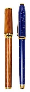 An S.T. Dupont Gilt Metal and Enamel Fountain Pen Length of longest 5 3/4 inches.