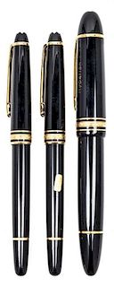 A Mont Blanc Meisterstuck Fountain Pen Length of longest 5 7/8 inches.