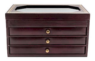 A Leather Pen Display Case Height 6 1/4 x Width 11 5/8 x Depth 7 1/4 inches.