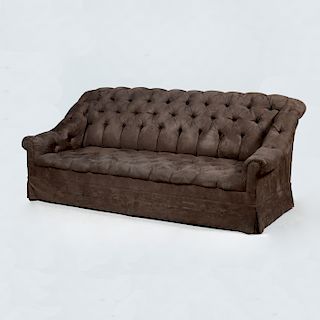 Libby Cameron Dark Brown Microsuede Tufted Sofa