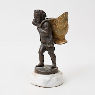 Bronze Putto Carrying a Gilt-Bronze Helmet