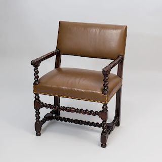 Flemish Baroque Style Turned Walnut Open Armchair