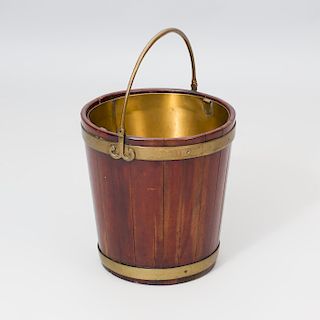 George III Style Brass-Banded Mahogany Peat Bucket