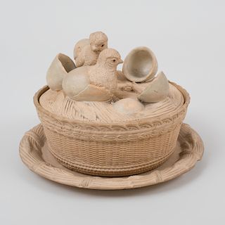  Contintental Assembled Pottery Egg Tureen, Cover and Stand