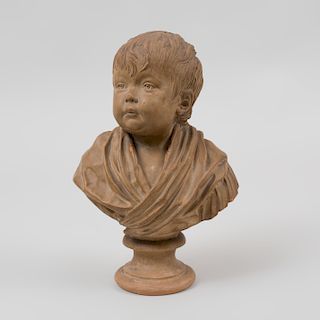 Rococo Style Glazed Terracotta Bust of a Child