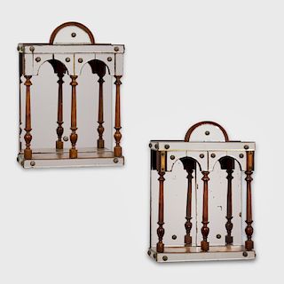 Two Neoclassical Style Mirror-Mounted Stained Wood Hanging Shelves