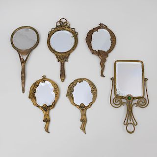 Group of Six Brass Hand Mirrors