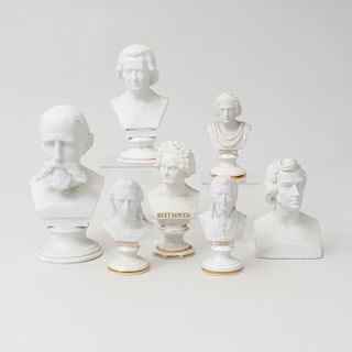 Group of Seven Continental Bisque Porcelain Busts of Notable Gentleman