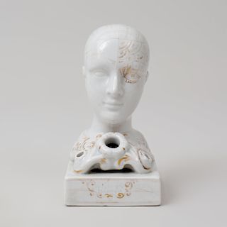 F. Bridges Gilt-Decorated Porcelain Phrenology Head Inkwell