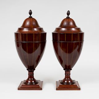Pair of Edwardian Inlaid Mahogany Cutlery Urns