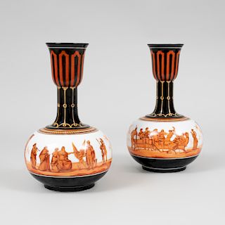 Pair of Continental Red and Black Painted Porcelain Vessels