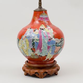 Chinese Iron Red Porcelain Vase, Mounted as a Lamp