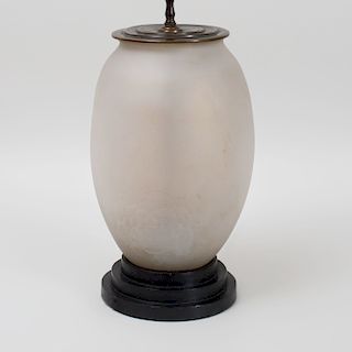 Frosted Glass Ovoid Vase, Mounted as a Lamp