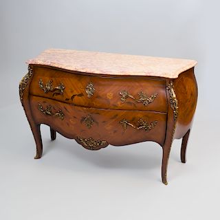 Louis XV Style Gilt-Metal-Mounted Fruitwood Marquetry Bombé Commode, J.F. Pogge, Amsterdam, of Recent Manufacture 