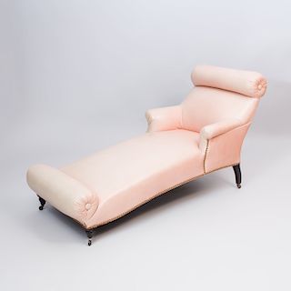 Napoleon III Style Mahogany and Leather Double Bolster Chaise Lounge
