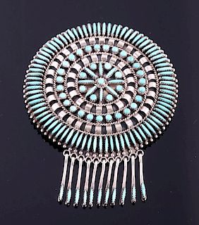 Navajo Sterling Petit Point Turquoise Brooch