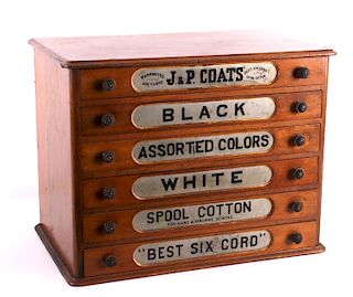 Antique J&P Coats Cherry Wood Spool Cabinet c.1890