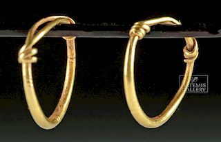 Pair of Roman Gold Wire Hoop Earrings - 1.4 g