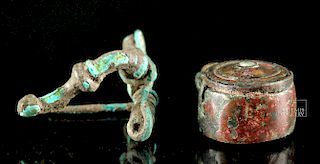 Roman Bronze Fibula and Scent Box Pendant