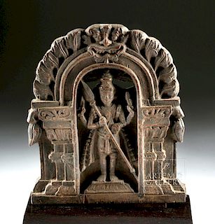 19th C. Indian CarvedWood Shrine w/ Vishnu