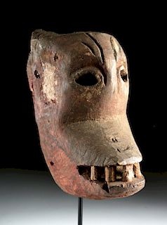 Late 19th C. Nepalese Painted Wood Mask - Wolf