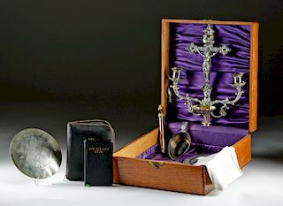 Early 20th C Priest's Last Rites Box - Silver Medallion