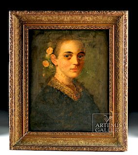 Framed 17th C. European Portrait of Woman