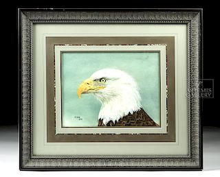 Framed 20th C. RING Painting - Bald Eagle
