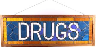 Antique Pharmacy Stained Glass Drugs Sign