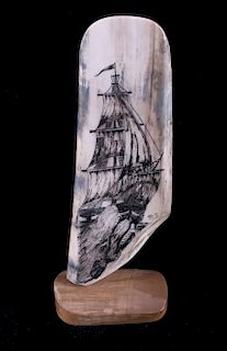 Ancient Wooly Mammoth Tusk Scrimshaw