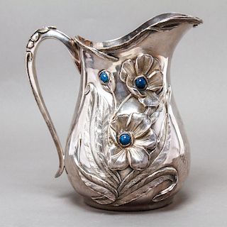 Portuguese Silver & Lapis "Poppies" Water Pitcher