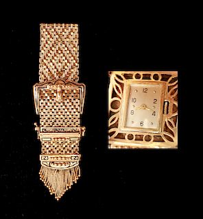 14K Gold & Enamel Buckle Motif Watch Bracelet