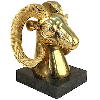 Hollywood Regency Brass Ram Head Sculpture