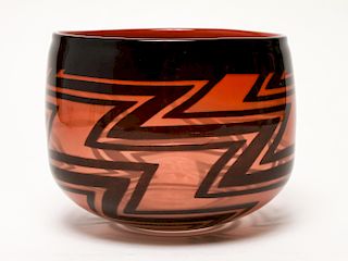 L. DiNardo Native American Design Art Glass Bowl