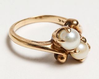 14K Yellow Gold & Double-Pearl Ring
