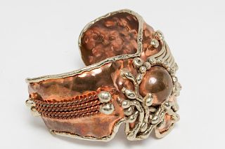 Modern Silver & Copper Abstract Cuff Bracelet