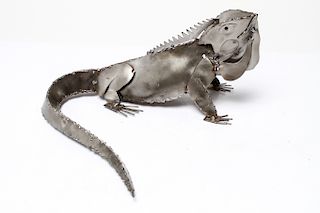 Brutalist Manner Modern Iguana Sculpture Aluminum