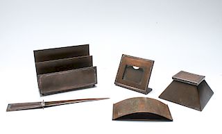 Art Deco Silver Crest Bronze Desk Set 5 Pc