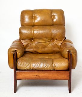 Modern Finnish Leather Armchair Chair Exotic Wood