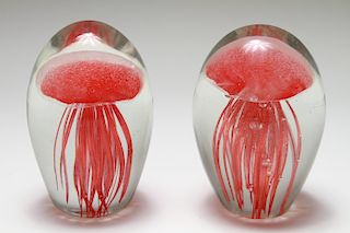 Murano Manner Egg-Form Jellyfish Paperweights, 2